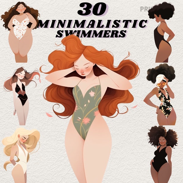 Cozy minimalistic Swimsuit digital sticker bundle, clipart, summer vibes, body positivity clipart, journaling, transparent png, plus size pn