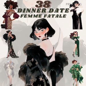 Femme Fatale Pacchetto clipart outfit romantico per appuntamento, png stile femminile, bambole di carta, moda, streghe, vibrazioni wiccan, halloween, trasparente