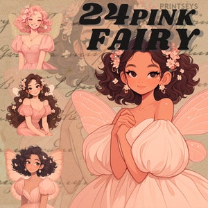 Grillige Pink Fairy digitale stickerbundel, girly journaling, vrouwelijke pixie, png, scrapbooking, magisch, gezellige clipart, transparant