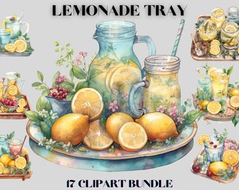 Watercolour Lemonade tray clipart bundle, summer vibes clipart, lemon soda, citrus clipart, cocktail clipart, fresh clipart