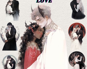 Forbidden love digital stickers, valentines clipart bundle ,booktok trope, demon, instant download, scrapbooking, transparent, journaling