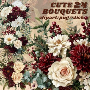 Bouquet di fiori delicati ad acquerello, pacchetto clipart, bouquet di decorazioni per matrimonio, trasparente, download immediato, adesivi digitali floreali, diario