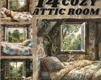Watercolour Cottagecore Cozy attic Clipart Bundle , Cottage living, reading nook, countryside, chickens, rustic living, simple, cozy