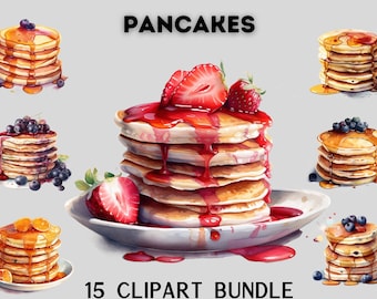 Watercolour pancake clipart bundle, breakfast clipart, sweets clipart, scrapbooking, instant download, food clipart