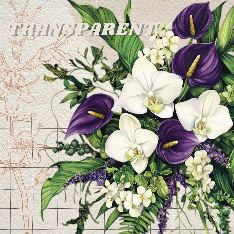 Watercolour Purple Flower Bouquet, Clipart Bundle, Wedding Decor