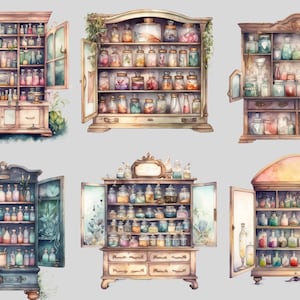 Watercolour Witches Apothecary Cabinet Clipart, Wiccan png, magic clip art, mystical clipart, witchcraft png clipart, pagan . clipart bundle image 5