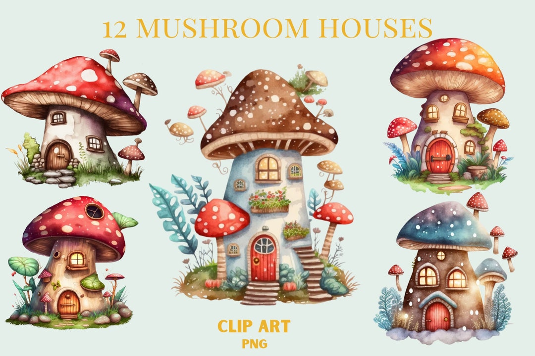 Watercolour Mushroom House Png, Illustrated Mushroom House Clipart