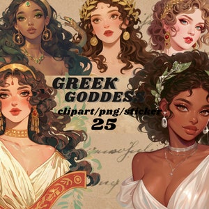 Pacchetto di adesivi delle dee greche, pacchetto di clipart mitologiche, clipart della dea, magia antica, occulto, clipart fantasy, adesivi per diario