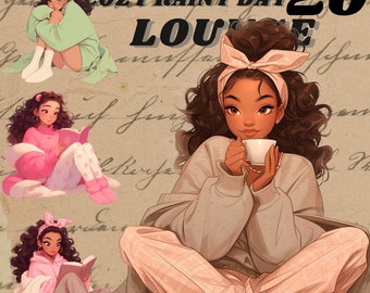 Soft Cozy Lounge Clothes digital stickers, feminine journaling, cozy girly png, whimsical sticker, transparent,self care scrapbooking