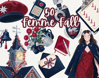 Boarding School Diva Coquette Fall Clipart, Midnight Navy Cranberry PNG, Moonlit Academia Digital Stickers