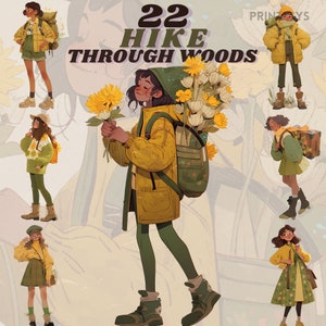 Wandelen in het bos digitale stickerbundel, cottagecore vintage clipart, sweatweer, gezellige mode png, scrapbooking, gezellige herfst papieren poppen