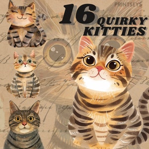 Stickers numériques chaton rayé décalé, png de la Saint-Valentin, png chat, clipart chat mignon, clipart mignon, lot de clipart drôle de chat rayé, commercial