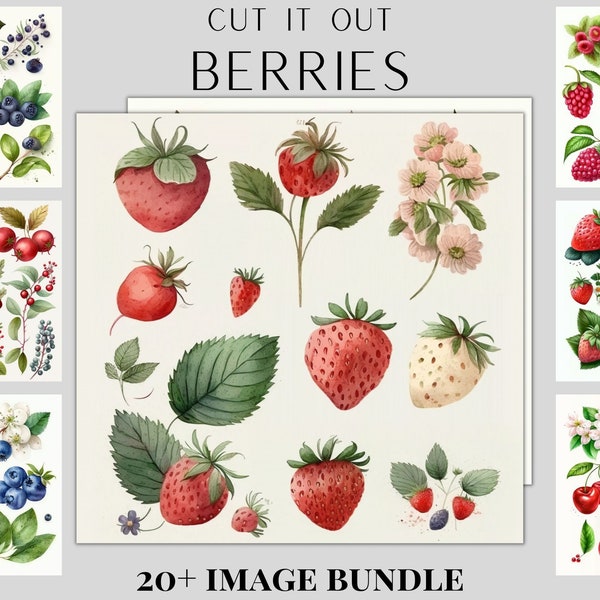 Watercolour Scrapbooking Berry Image Bundle, strawberries, blueberries, raspberries, journaling, commercial, berry mix