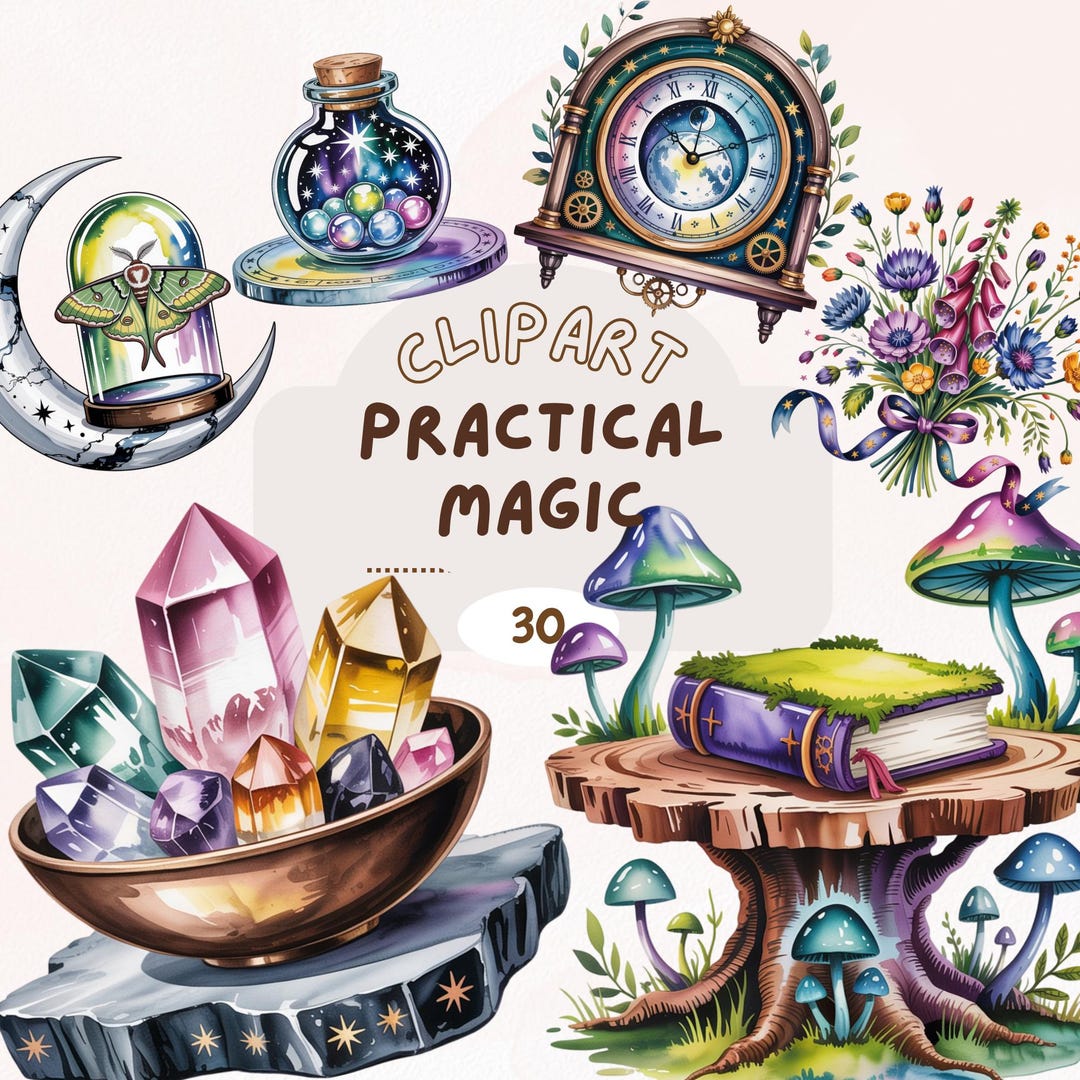 Practicals Stickers Practical Magic Clipart Bundle Sticker Set Wicca Nature Herbal Goodnote ...