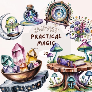 Paquete de pegatinas de magia práctica, imágenes prediseñadas, wicca, naturaleza, hierbas, goodnote, pegatinas, png transparente, diario, scrapbooking, ambiente relajado, gráfico