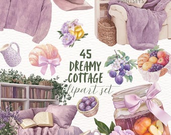 Watercolor Cozy Cottage Clipart, Cottagecore Clip Art, Rustic ClipArt, Planner Stickers, Vintage PNG, Digital Download, Commercial Use