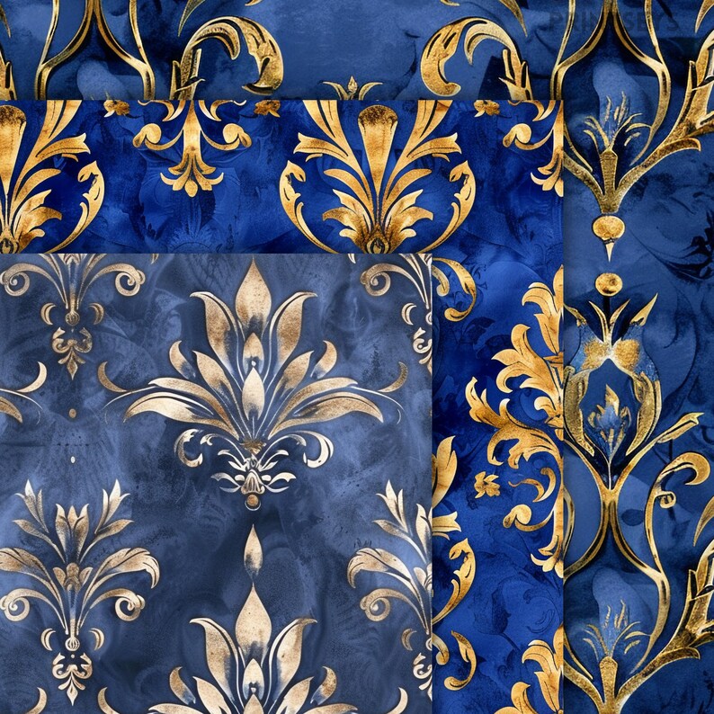 Gold Lily Damask Digital Paper, Rustic Vintage Textured Paper ...