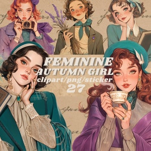 Digitale Herbstmode Journaling Aufkleber, feminine Herbst Cliparts, Herbstmode Scrapbooking Kit, mädchenhafter Herbst Printable Set, transparent