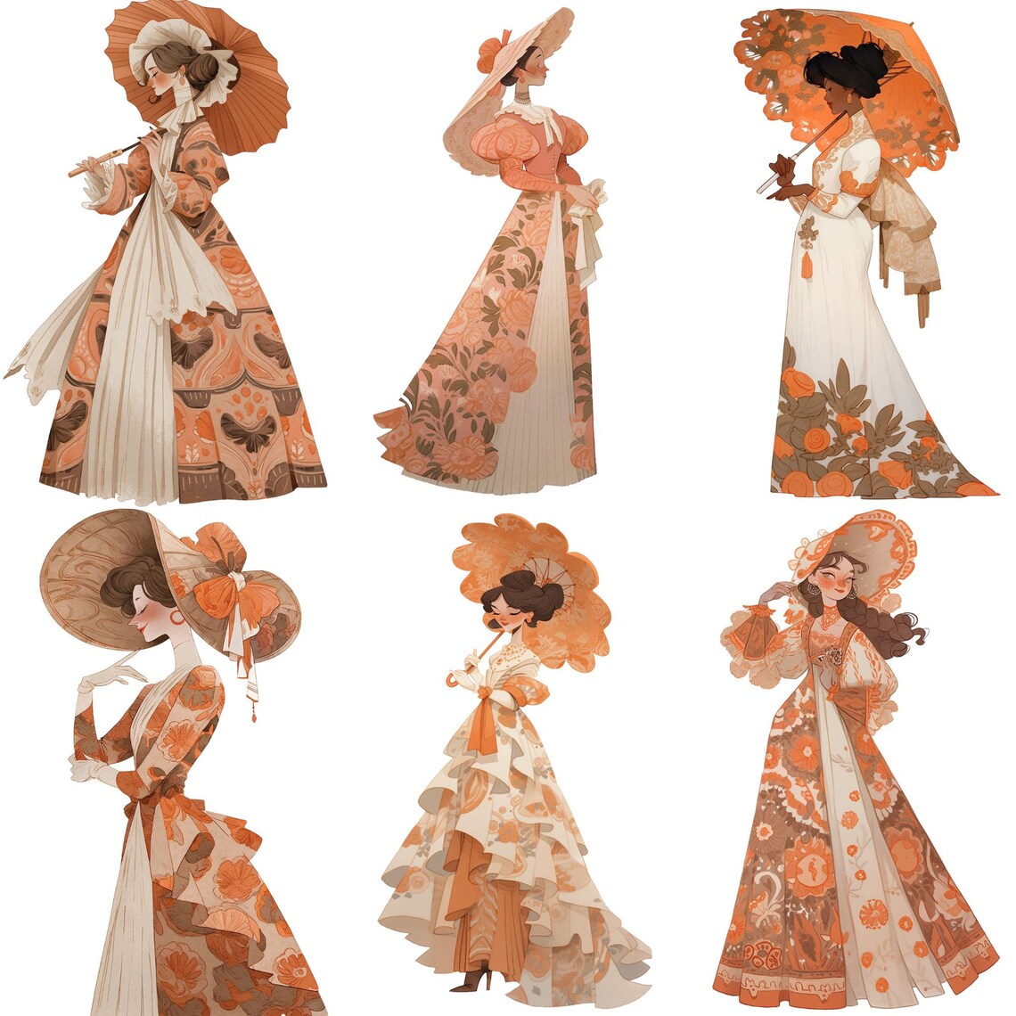 Burnt Orange Royal Ladies Clipart Bundle, Regency,rococo, Victorian Png ...