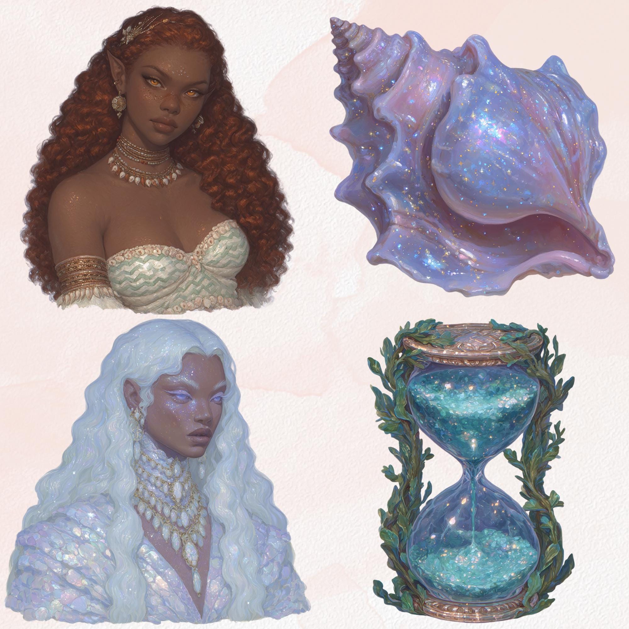 Mermaid Grove Fantasy Clipart Bundle Vintage Sticker Set Goodnote ...