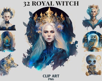 Blue Royal Witch Clipart Bundle, witch clip art png, magic clip art, mystical clipart, witchcraft png clipart, pagan clipart png, pagan