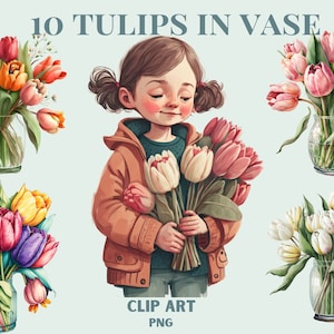 Tulips Clipart, Tulips in a vase png, Spring flower clipart, tulips bouquet clipart, scrapbooking, flower bouquet clipart, tulip bouquet png