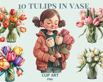 Tulips Clipart, Tulips in a vase png, Spring flower clipart, tulips bouquet clipart, scrapbooking, flower bouquet clipart, tulip bouquet png