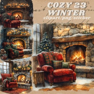 Cozy Winter Nook clipart bundle, cottagecore, cozy winter Christmas vibes , transparent, instant download, winter cottage digital sticker