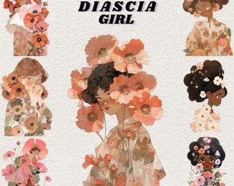 Spring Diascia Flower Girl digital stickers, spring clipart journaling,spring flower png, whimsical sticker, transparent, scrapbooking