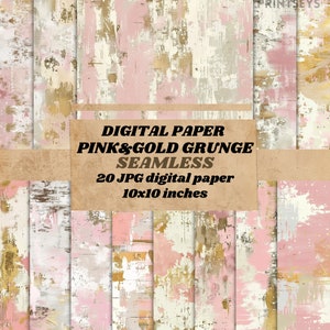 Pink Gold distressed Grunge Digital Paper, backgrounds with distressed vintage textures printable paper commercial use, grunge background