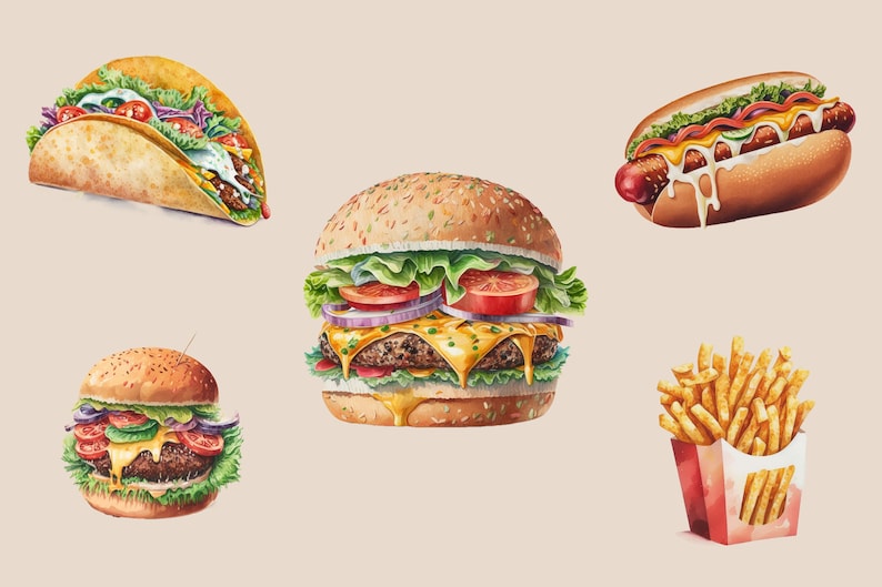 Fast Food Clipart Fast Food Png Burger Png Pizza Clipart - Etsy