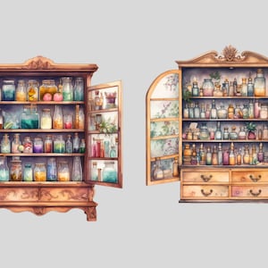 Watercolour Witches Apothecary Cabinet Clipart, Wiccan png, magic clip art, mystical clipart, witchcraft png clipart, pagan . clipart bundle image 6