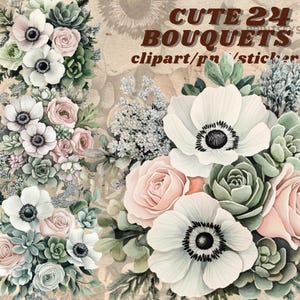 Zarter Blumenstrauß in Aquarell, Clipart Bundle, Hochzeitsdeko, transparent, sofortiger Download, florale digitale Aufkleber, Journal