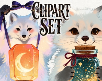 Arctic Fox Clipart Bundle, 40 Cozy Winter Crayon PNG, Cottagecore Woodland Fox Graphics, Cute Fall Fox Sublimation, Commercial Use