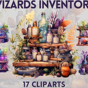 Hrbology Wizards Inventory Clipart BUNDLE, witch clipart , magic clip art, mystical clipart, witchcraft png clipart, pagan clipart ,mystical