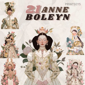 Stunning Anne Boleyn clipart bundle, Historic png, victorian, rococo clipart, transparent, instant download, Princess clipart, royalcore png