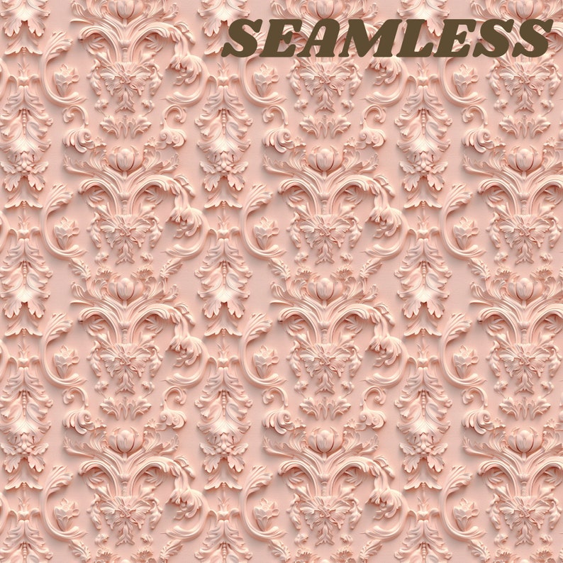 Italian Rococo Pattern Digital Paper, Baroque Peach Pink Seamless ...