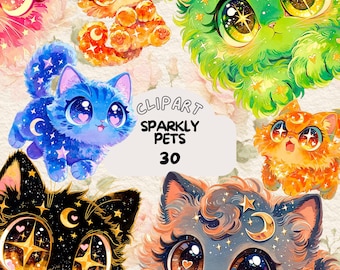 Whimsical Midnight cat digital sticker, Mythical png, fairytale, transparent,instant download, cute celestial kitten clipart, kawaii kitty