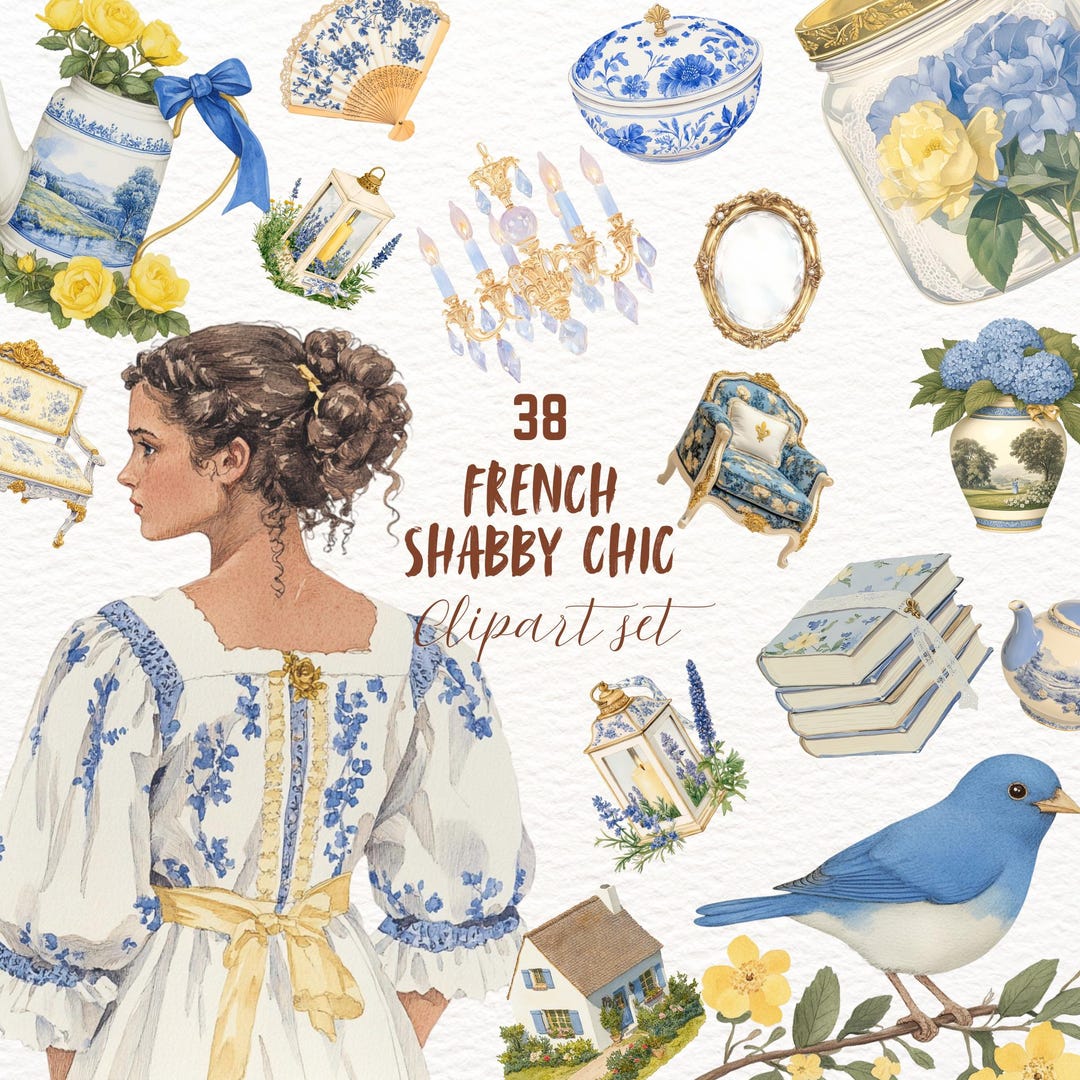French Shabby Chic Clipart Bundle Rustic Sticker Set Vintage Floral ...