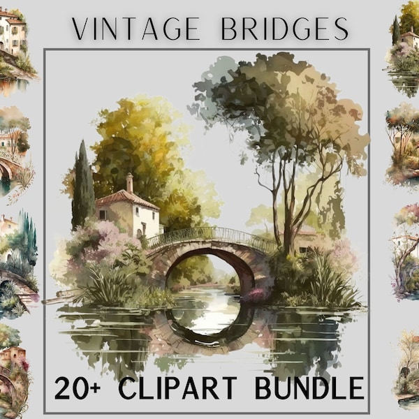 Watercolour Vintage Bridges in Italy clipart bundle, bridge clipart, italy clipart, river, scrapbooking, nature, history