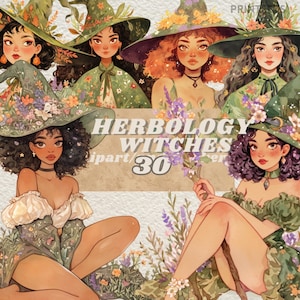 Digitale herbologie heks journaling sticker, vrouwelijke fantasie wicca clipart, sprookjesachtige scrapbooking kit, girly magische printset, transparant