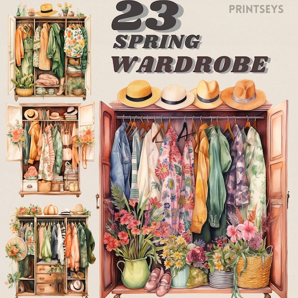 Watercolour Cozy Spring rustic wardrobe, clipart bundle, cottagecore, cozy spring, transparent, instant download,spring vintage clothing