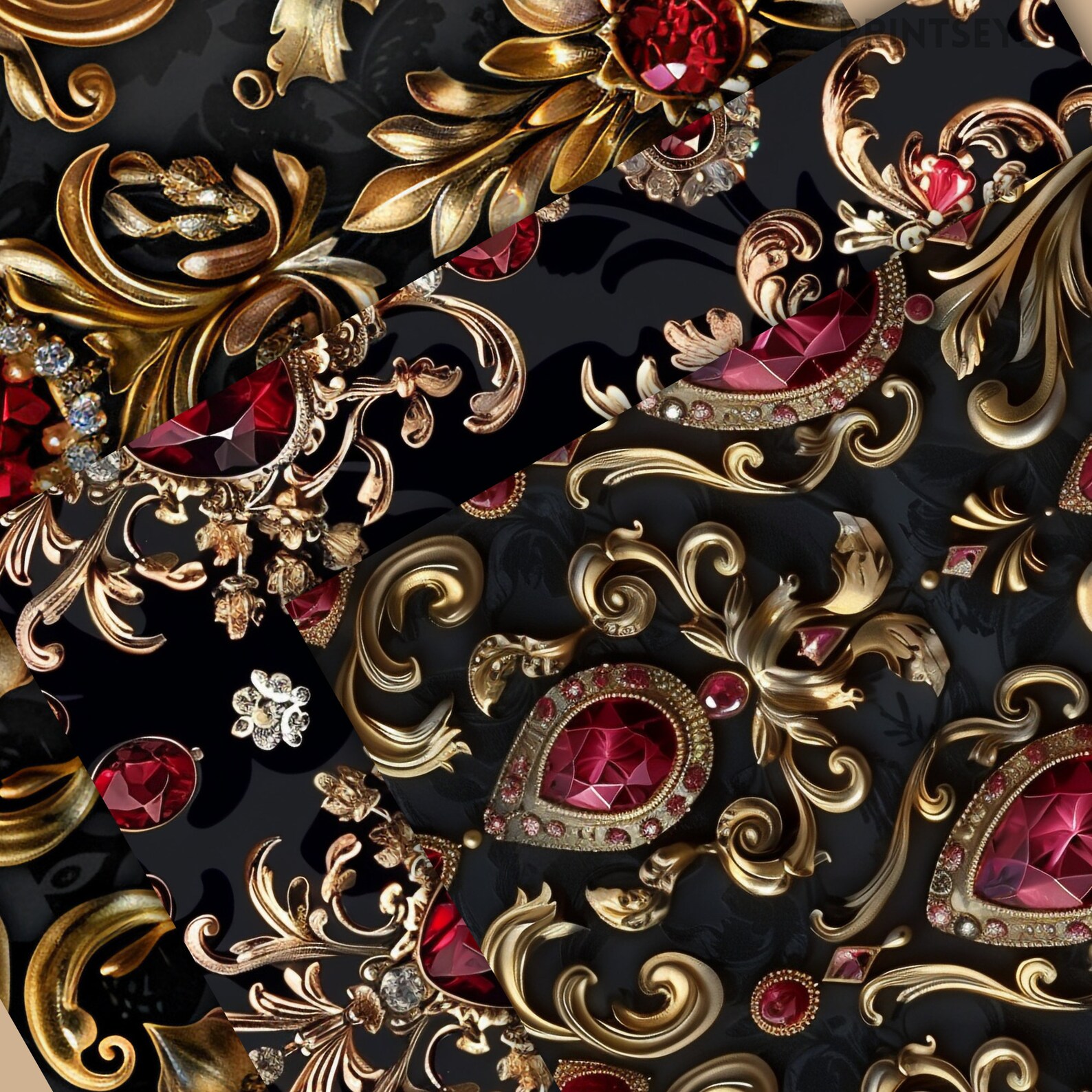 Ruby Pattern Background Baroque Gold Ruby Pattern Digital Paper,vintage Rococo Diamond Seamless ...