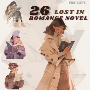 pacchetto di clipart di lettura accogliente, clipart meteo maglione, clipart invernale, topo di biblioteca png, clipart autunnale accogliente, scrapbooking, tempo freddo, printseys