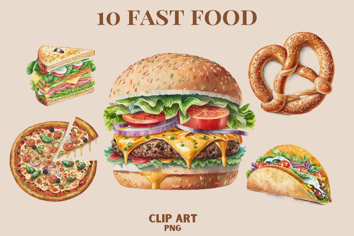 Fast Food Clipart Fast Food Png Burger Png Pizza Clipart - Etsy
