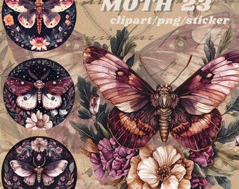 Watercolour Vintage Soft Moth clipart bundle, Wiccan png, moth png, mystical clipart, witchcraft png clipart, pagan clipart, butterfly