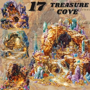 Adesivo digital Watercolor Cozy Enchanted Treasure Cove, pacote de clipart, Fantasy Cove, instantâneo, adesivo digital, leitura, livros,