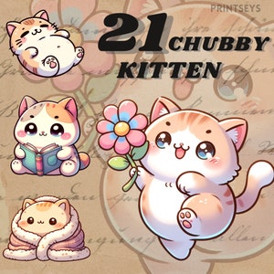 Adesivos digitais de gatinho gordinho kawaii, png do dia dos namorados, png de gato, clipart fofo de pêssego, clipart fofo, pacote de clipart de gatinho gordo fofo, comercial