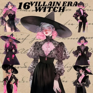 Pacchetto di adesivi digitali Villain Era Witch, clipart di streghe sexy, journaling png, wicca oscura, journaling occulto oscuro, commerciale