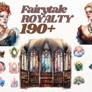 Watercolour Fantasy Royal Life clipart bundle, fairytale princess, queens, castle clipart, witches clipart, magical, scrapbooking